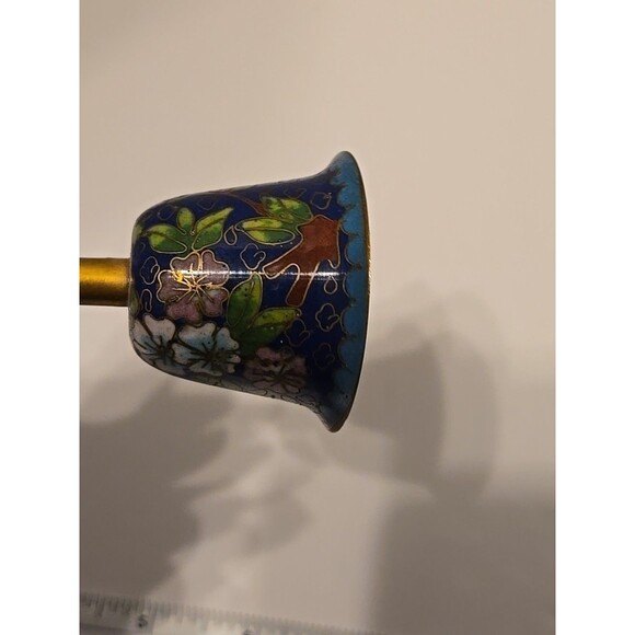 Vintage Blue Floral Enamel Brass Cloisonné Bell 3.5” Chinese Metal - Picture 6 of 12
